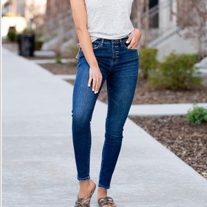 Flying Monkey Mid Rise Dark Wash Button Fly Skinny